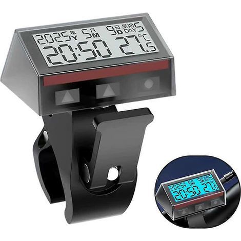 Capteur auto Motorcycle Ebike Solar Power Clock with Date Week température LCD Backlit Display Waterproof Thermometer with Stand B (1/4)