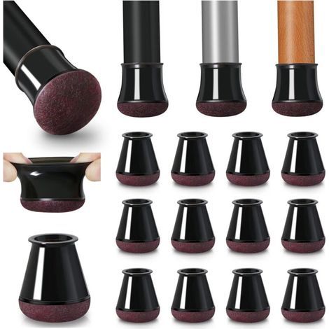Chair Leg Protectors, 40 Pieces Small Black Silicone Floor Protectors with Felt Coating, Chair Leg Covers, Silicone Chair Leg Caps, Diameter 14-20mm (1/5)