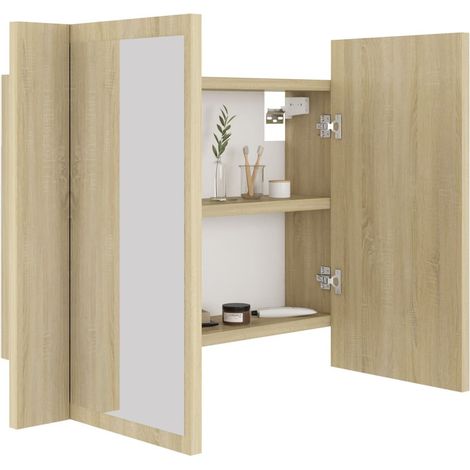 Armoire de salle de bain à miroir à LED Chêne sonoma 60x12x45 (1/5)