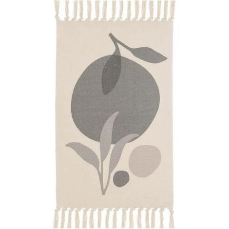 Tapis rectangulaire - JUANIO - À franges avec pompons - 50% coton/50% polyester - 80x50 cm - Beige (1/3)
