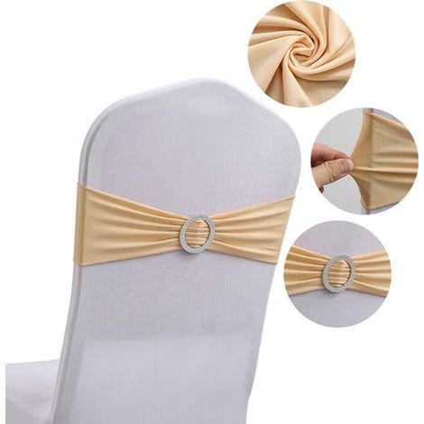 Juego de 10 lazos elásticos color champán para sillas con hebilla deslizante, Decoración universal para sillas de fiesta, banquetes y eventos (1/5)