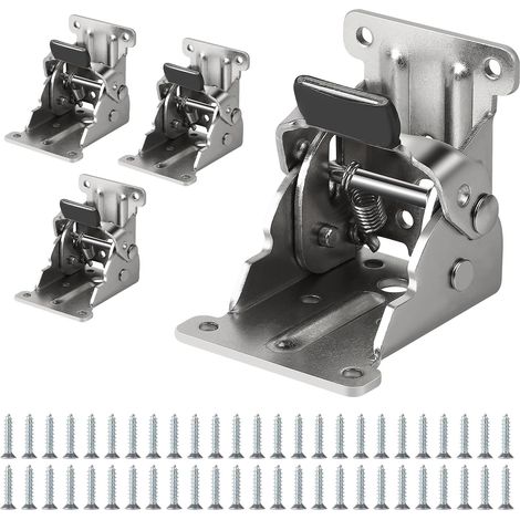 Pied de Table Pliable Charnière 90° - Lot de 4 Charnières Autobloquantes 69x63x54mm, Ferrures de Table Pliable à Verrouillage, Capacité de Charge 80kg (1/5)