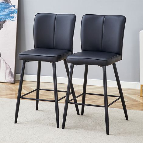 Lot de 2 tabourets de bar PU noir 101 cm – dossier ergonomique, assise 6,6 cm, pieds métal stables (1/5)