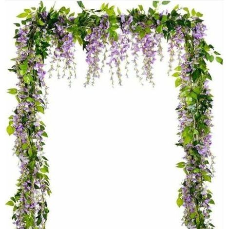 Guirlande de fleurs artificielles de glycine, 5 pièces au total 1.9m fausse fleur de soie de vigne de glycine (violet clair-5 pièce) (1/5)