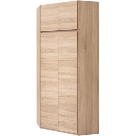 Armoire d'angle contemporaine en panneaux de particules décor chêne sonoma – Dimensions L 80,5 cm x P 80,5 cm x H 198,5 cm – Rangement optimal (1/5)