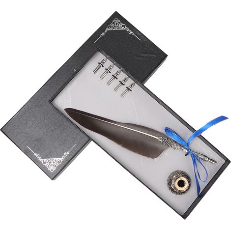 Plume de calligraphie vintage européenne, stylo plume à encre noire et blanche, coffret cadeau avec porte-plume, idéal pour signature et écriture fine. (1/5)