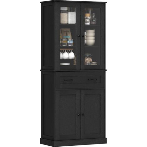 Meuble de cuisine, buffet, façade en acrylique, tiroirs, 76 x 40 x 182, 5 cm, noir (1/5)
