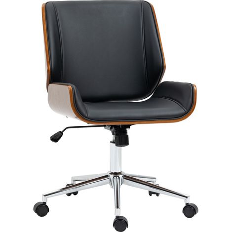 Chaise de bureau-Vinsetto design rétro-bois massif-réglable basculante-siège pivotant-noire-53x60x86-96cm (1/5)