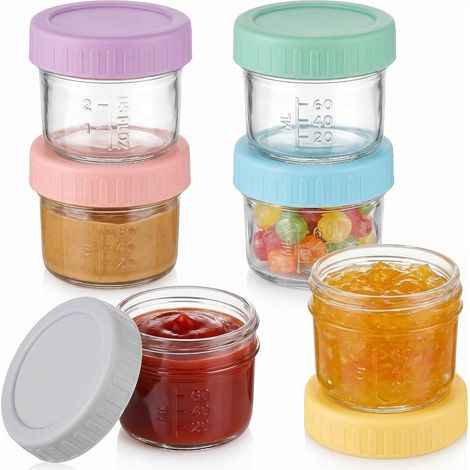 Set di 6 contenitori per condimento per insalata – Barattoli in vetro con coperchio – Contenitori in vetro – Barattoli per conservazione – Barattoli per alimenti – 120 ml – Multicolore
