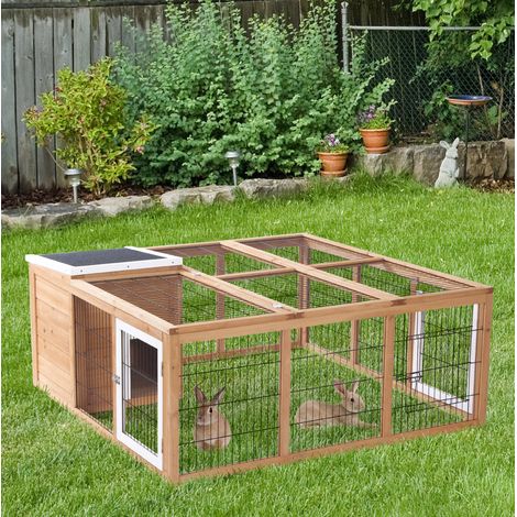 Conejera para pequeños animales 123 x 120 x 52 cm con techo impermeable OKMYHOME (1/5)