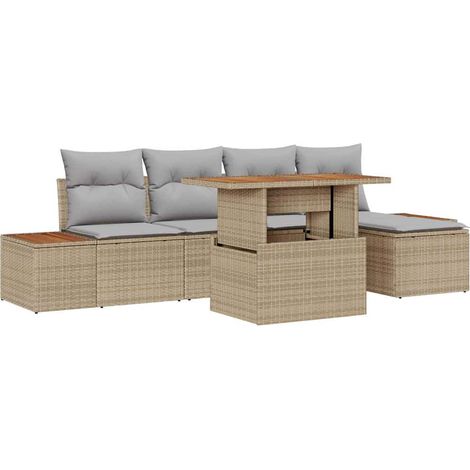 Garden Sofa Set with Storage 6 pcs Beige Poly rattan vidaXL