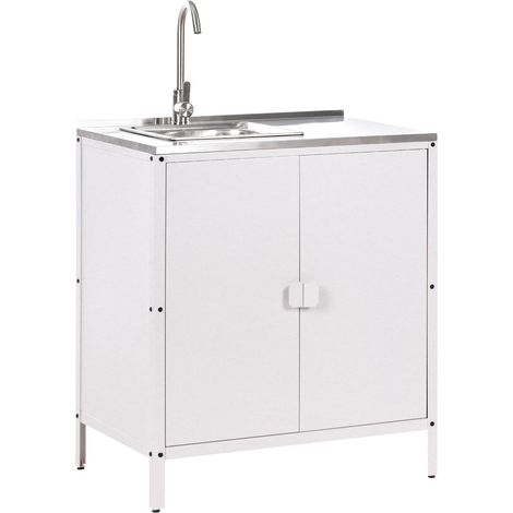 Beliani – Outdoor-Küchenschrank mit Spüle – Kaltgewalzter Stahl – Pulverbeschichtet – Edelstahl-Arbeitsplatte – 80x50x90cm – Gartenküche für Grillstation (1/5)