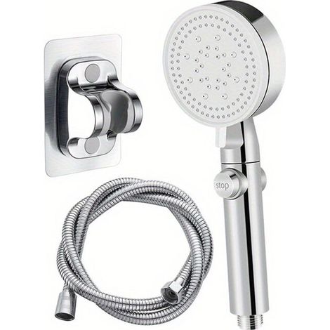 Set of 3 adjustable shower heads with 5 pressure levels, silver, high pressure, water saving, with handle and holder for bathroom - AquaForge (1/5)