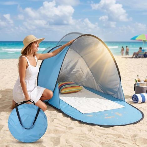 Babyzelt für den Strand, schnell aufzubauendes Baby Sonnenzelt, leichter, tragbarer Sonnenschutz für Strandcamping, blau (1/5)