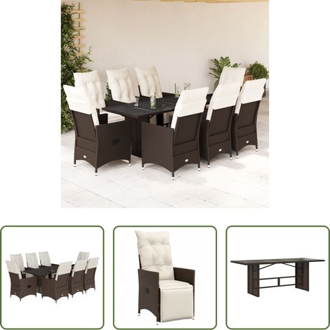 vidaXL Relaxsessel - 9-tlg. Garten-Bistro-Set mit Kissen Braun Poly Rattan (1/5)