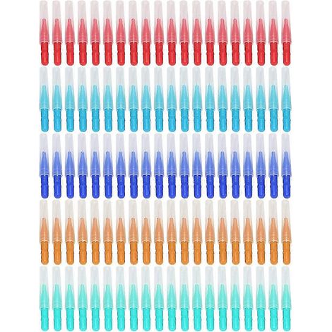 100 brossettes interdentaires, cure-dents souples, fil dentaire, paquet de rechange pour brossettes interdentaires, nettoyant pour cure-dents (1/5)
