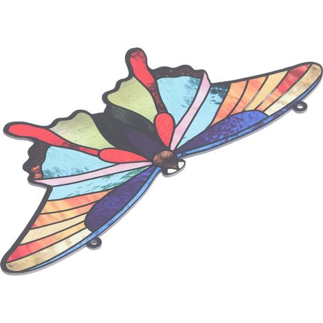 Buntglasornament, doppelseitig, farbenfrohe Buntglasdekoration mit einer 50 cm dünnen Kette und Saugnapf TYU174 (1/5)