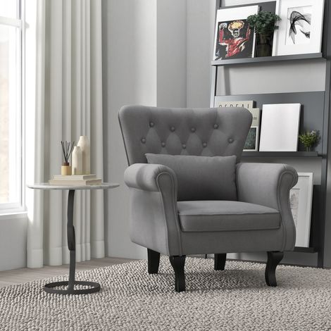 Fauteuil de salon vintage en tissu avec coussin lombaire et rembourrage, gris foncé (1/5)