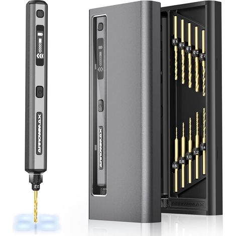 Lot de 10 petits forets électriques à 5 vitesses avec boîte en aluminium, écran OLED, lumières LED, pour résine, bijoux, artisanat, plastique, bois, bricolage (1/5)