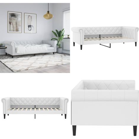 Lit de jour sans matelas blanc 90x200 cm similicuir - Canapé-lit - Canapé (1/5)