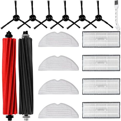 Ensemble de 17 accessoires pour robots aspirateurs Roborock S8 / S8+ comprenant 2 brosses principales, 4 chiffons de nettoyage, 4 filtres, 6 brosses latérales, 1 brosse de nettoyage