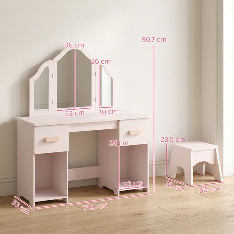 Coiffeuse pour enfants (avec tabouret, miroir, tiroir et armoire en bois), convient aux enfants à partir de 3 ans, rose. (1/5)