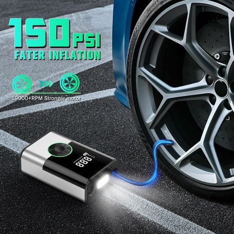 Mini pompa elettrica per aria da 6000 mAh, compressore d'aria portatile, gonfiatore per pneumatici senza fili, 150 PSI con display LCD digitale, pompa per aria ricaricabile per auto, bicicletta, moto, (1/4)