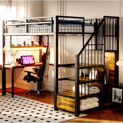 letto salvaspazio 90x200 con scrivania e scale nero OKMYHOME (1/5)