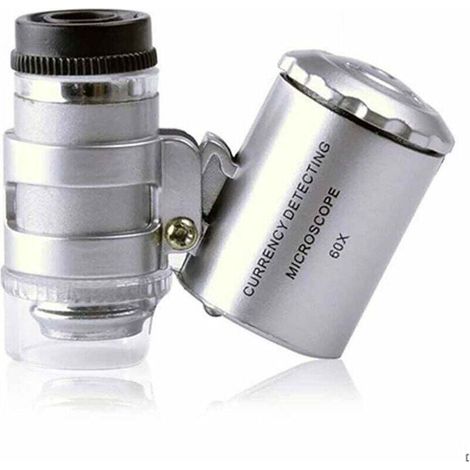 Loupe éclairante 60X loupe poche mini microscope de poche loupe UV détecteur de monnaie bijoutier loupe avec la lumière LED