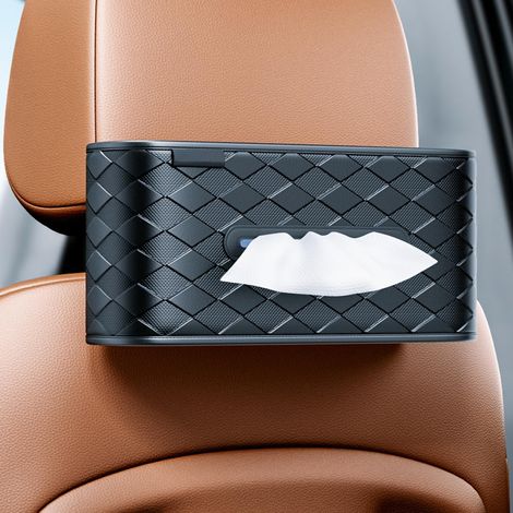 Porta tovaglioli per auto in ecopelle di grandi dimensioni – Per sedile posteriore – Contiene da 80 a 160 pezzi – Nero, lusso (1/4)