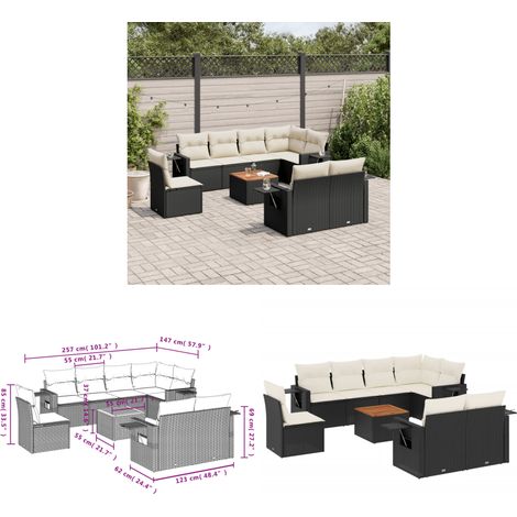 9-tlg. Garten-Sofagarnitur mit Kissen Schwarz Poly Rattan - Gartenmöbel Set - PE-Rattan Möbel - Outdoor Lounge - Esszimmergarnitur - Balkonmöbel - Home & Living (1/3)