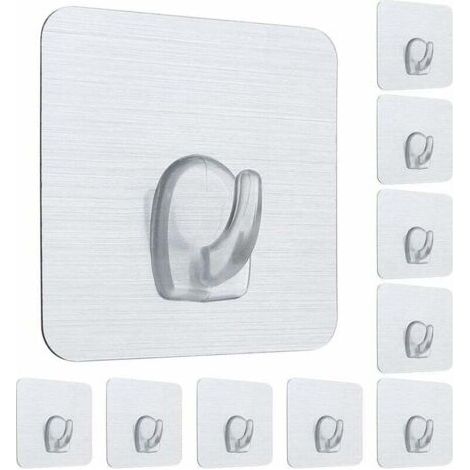 10 ganci adesivi nano, ganci in plastica resistenti, ganci da parete riutilizzabili senza chiodi, lavabili, ganci quadrati antimacchia per camera da letto, bagno, cucina, parete e porta.