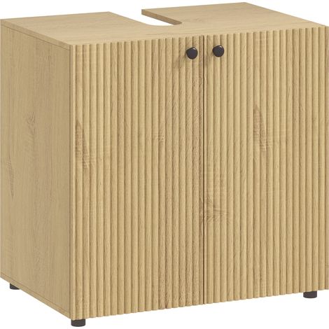 Unterschrank für Waschbecken, Badezimmerschrank mit 2 Türen mit Soft-Close-Funktion, verstellbarem Einlegeboden, 60 x 39,8 x 58,5 cm, Naturholz (1/5)