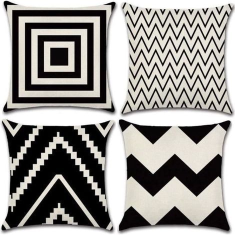 4 Pcs Housses de coussin carré en coton lin 45x45cm géométrique décoration de maison canapé lit (1/4)
