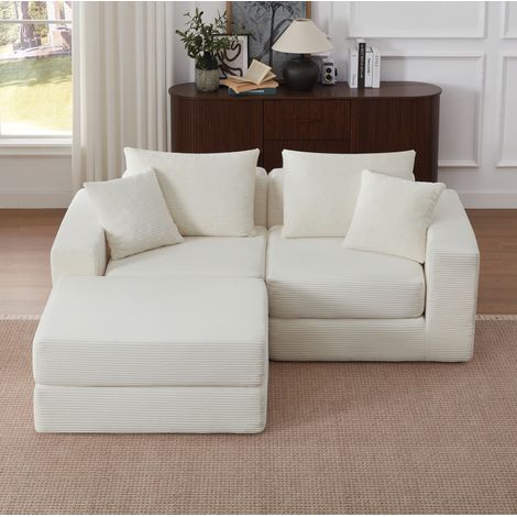Sofá modular de 2 plazas en tejido blanco, 187 x 96 x 80 cm, con base antideslizante OKMYHOME (1/5)