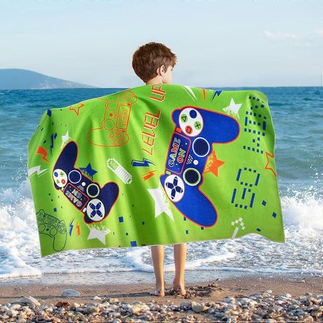 Serviette de plage pour enfants Game Kids - 76 x 150 cm, microfibre anti-sable, idéale pour les garçons. Serviette de bain, piscine, camping, voyage, ultra-absorbante et ultra-douce. (1/5)