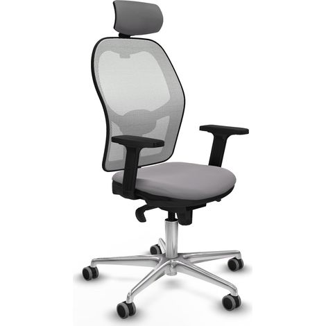 Jorquera sincro malla blanca similpiel gris brazos 2D base aluminio cabecero 2D ruedas 65mm engomada (1/5)
