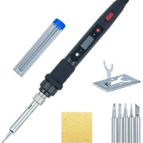 Fer à Souder Électrique 80W Kit de Soudure Température Réglable 180℃480℃ Visible avec l'Interrupteur ON/OFF, 5 Pointes de Rechange pour Réparation Soudage Brasage Quotidiens (1/4)