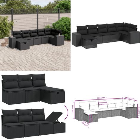 Salon de jardin 7 pcs avec coussins noir résine tressée - Ensemble Salon De Jardin - Mobilier Extérieur - Résine Tressée - Fauteuil De Jardin - Canapé D'angle - Home & Living (1/5)