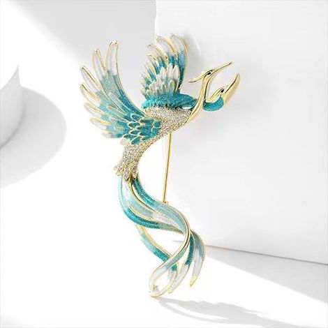 (Blau) Brosche mit fliegendem, zweiköpfigem Phönixvogel in Farbverlauf, Kristall