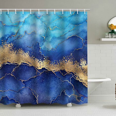 Duschvorhang mit Marmormuster (180 x 200 cm), bedruckter, wasserdichter Stoffduschvorhang, Duschvorhang aus Polyester mit geometrischem Muster, inklusive 12 Haken.