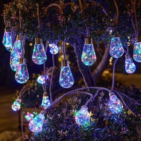 Guirlandes lumineuses solaires d'extérieur, 11.5m 25 ampoules incassables,corde de chanvre ,étanches,multicolores,avec 8 modes (1/5)