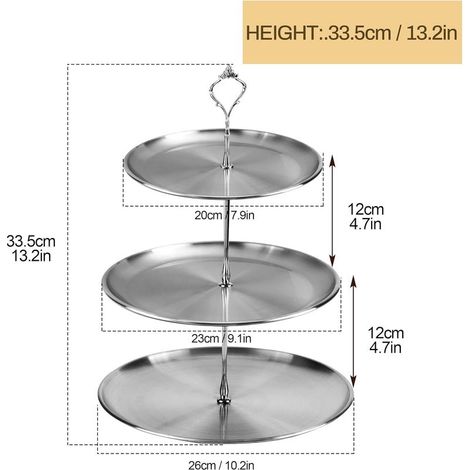 Présentoir à Gâteaux 3 Niveaux, Support à Gâteaux en Acier Inoxydable pour Anniversaires, Mariages, Baby Shower, pour Présentoir à Cupcake Bonbons Donuts Dessert (1/5)