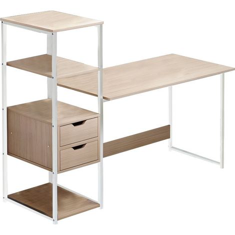 bureau zayn avec étagère - mdf naturel-blanc 107x40x110cm (1/2)