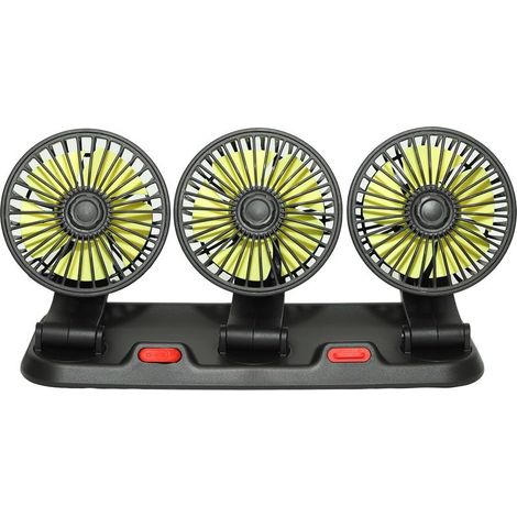 Ventilateur voiture USB triple tête 12V à triple flux d’air 360°, moteur brushless, 2 vitesses, refroidissement puissant pour camion et SUV (1/5)