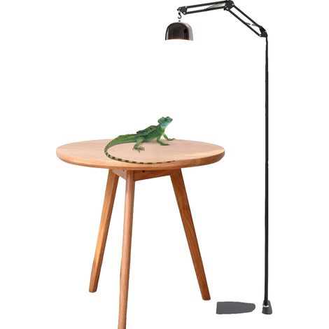 Supporto per lampada per rettili, struttura in ferro, altezza regolabile da 70 a 150 cm, larghezza massima 44 cm, base 29,5 x 19,5 cm, portata del gancio 1 kg. (1/5)