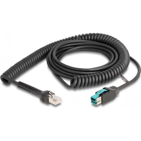 Delock Cable RJ50 en espiral macho a PoweredUSB macho, 12Â V, 3Â m, negro