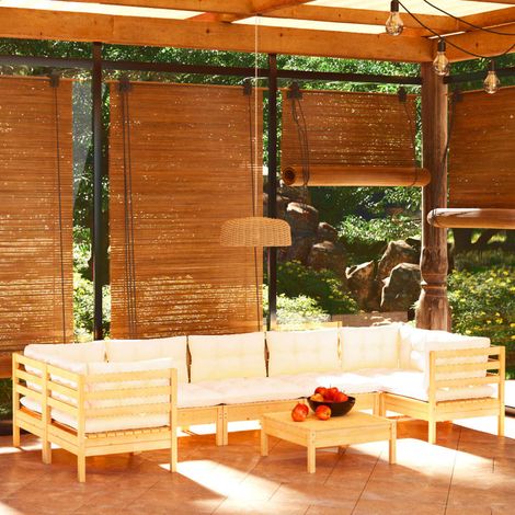 8-tlg. Garten-Lounge-Set mit Creme Kissen Kiefernholz (1/5)