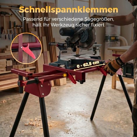 Support de scie à onglet universel avec roulettes extensibles et bras de soutien, support portable à pieds pliables (1/5)
