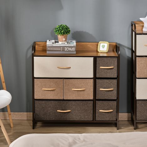 Commode pour chambre et salon. Commode pliante 7 tiroirs en tissu avec étagère en MDF. 80 x 29 x 78,5 cm. Multicolore.